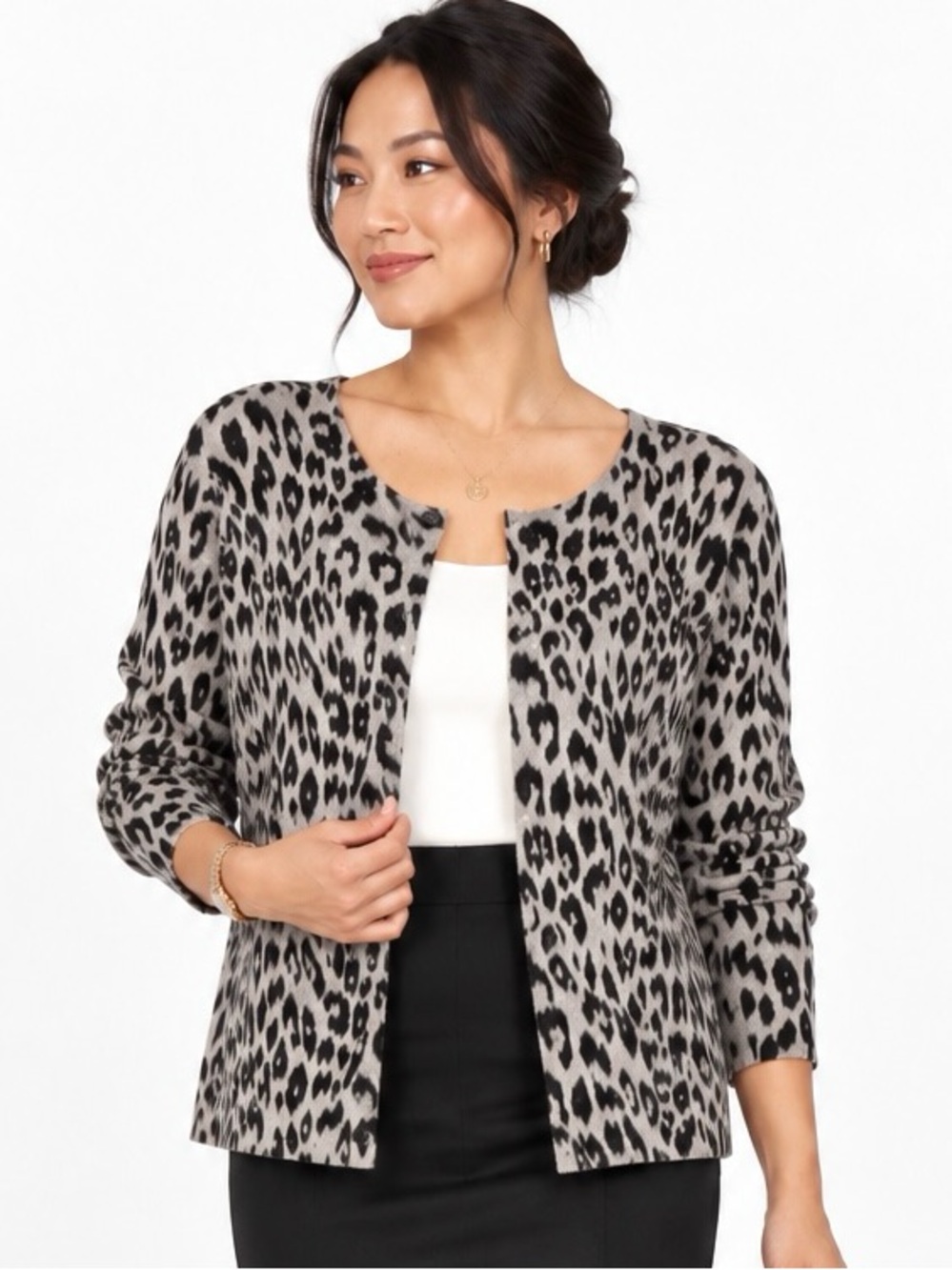 CHICO’S Animal Print Metallic Cardigan Sweater